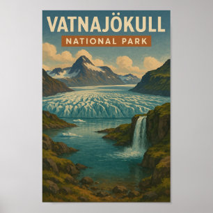 Vatnajokull Nationalpark Island Vintage Reise Poster