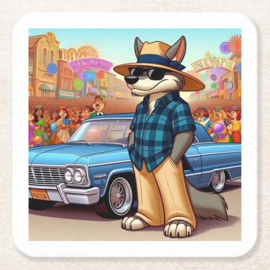 Vato Lobo "Neujahr" Rechteckiger Pappuntersetzer (Vorderseite)