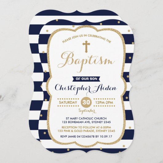 Vavy & Gold Boy Taufe Einladung Confetti (Vorne/Hinten)