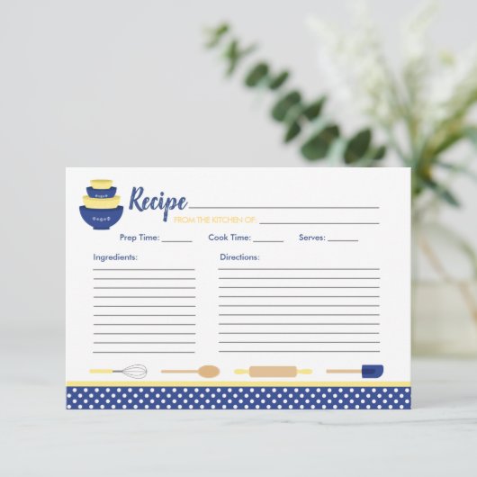 Vavy & Yellow Retro Kitchen Bridal Recicard (Stehend Vorderseite)