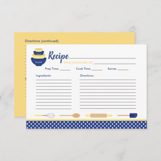 Vavy & Yellow Retro Kitchen Bridal Recicard (Vorne/Hinten)