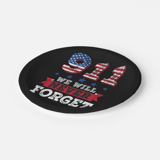 Vector 911 werden wir nie vergessen Shirt Pappteller (Schrägansicht)