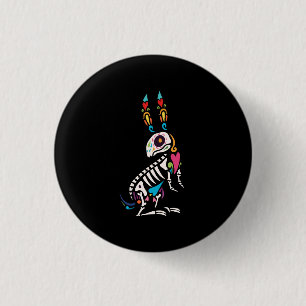 Vector animal dia de muertos, Kaninchenschädel und Button