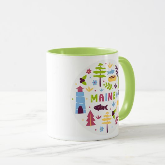 Vector Art Maine Theme Staat Symbole Tasse (VorderseiteRechts)
