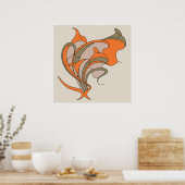 Vector Art Nouveau Blumenelegant auf grau, quadrat Poster (Küche)