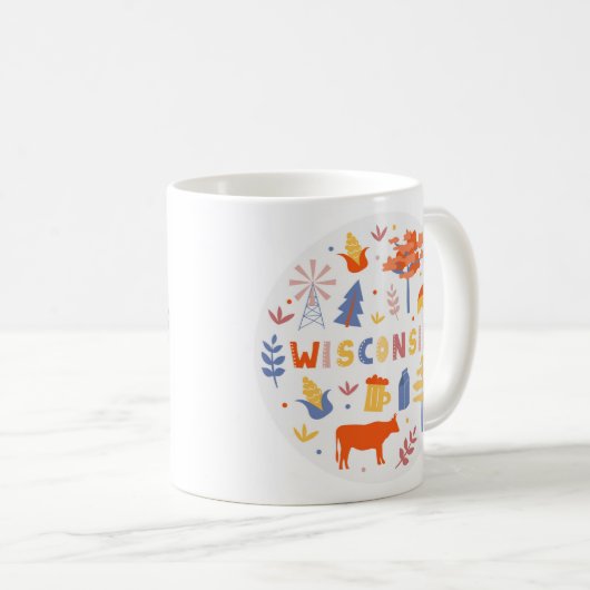 Vector Art Wisconsin Theme Staat Symbole Kaffeetasse (VorderseiteRechts)