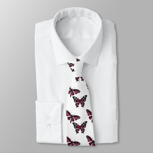 Vector Black and Pink Butterfly Pattern Krawatte (Gebunden)