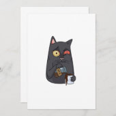 Vector Black Cat trinkt Kaffee und verschüttet vor Dankeskarte (Vorne/Hinten)