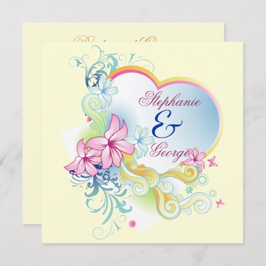 Vector Blume und Herz Save the Date Hochzeit Einladung (Vorne/Hinten)