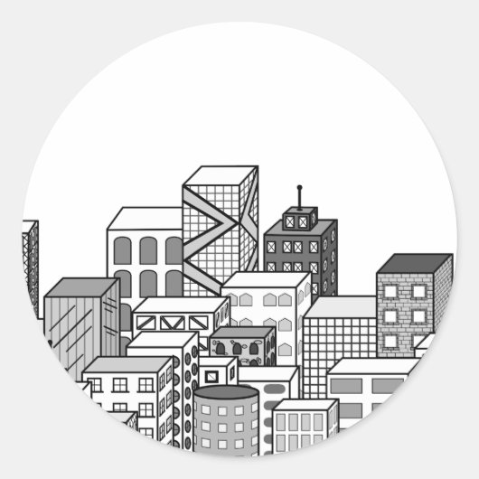 Vector Cityscape (Schwarz & Weiß) Runder Aufkleber (Vorderseite)