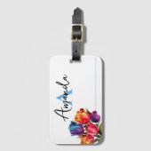 Vector farbenfrohe Tulip Floral Monogramm Gepäckanhänger (Vorderseite Vertikal)