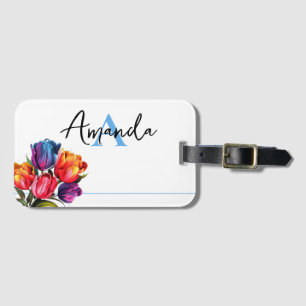 Vector farbenfrohe Tulip Floral Monogramm Gepäckanhänger