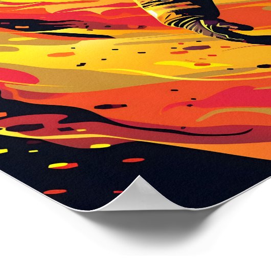 Vector Firefighter mit Flammenhintergrund Poster (Ecke)