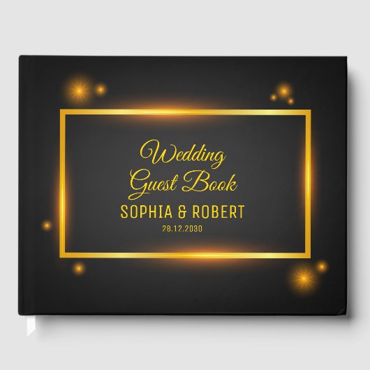 Vector Golden Script Lichteffekte Schwarze Hochzei Gästebuch (Vorderseite)