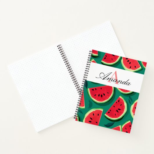 Vector Green Atemberaubend Watermelon Muster Monog Notizblock (Innenseite)