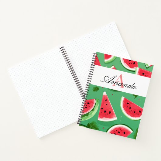 Vector Green Watermelon Initial Pattern Monogrammi Notizblock (Innenseite)