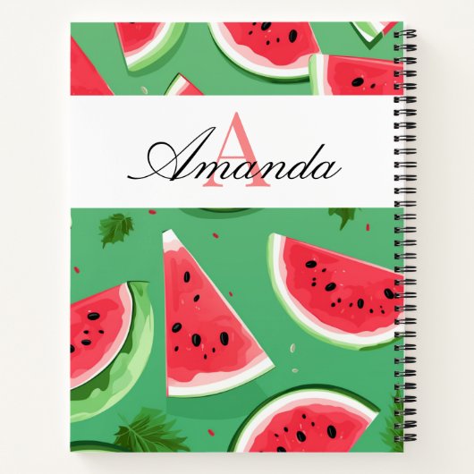 Vector Green Watermelon Initial Pattern Monogrammi Notizblock (Rückseite)