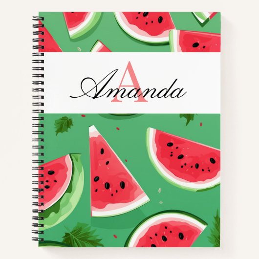 Vector Green Watermelon Initial Pattern Monogrammi Notizblock (Vorderseite)