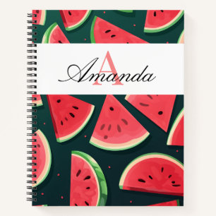 Vector Green Watermelon Name Muster monogramiert Notizblock