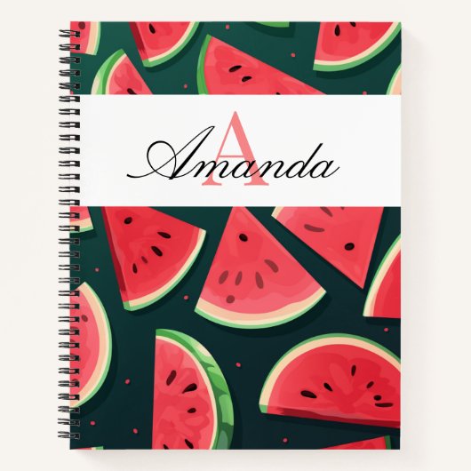 Vector Green Watermelon Name Muster monogramiert Notizblock (Vorderseite)