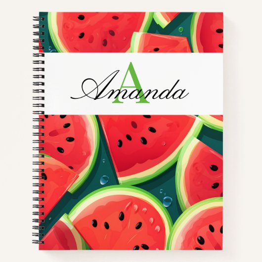 Vector Green Watermelon Seamless Muster Monogram Notizblock (Vorderseite)