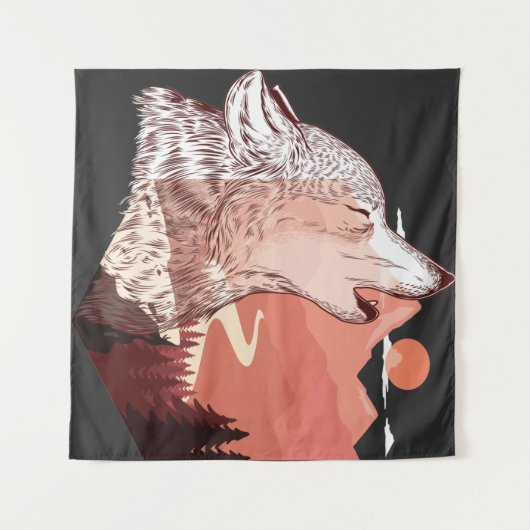 Vector Illustration eines hewling wolf Landscape T Wandteppich (Vorderseite (Horizontal))