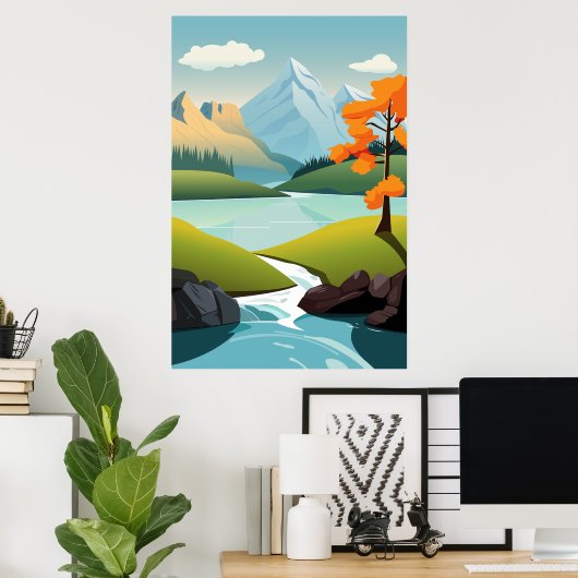 Vector Lake View Mountain Background Poster (Heimbüro)