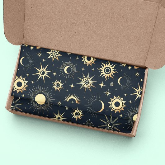 Vector Magic mit Gold Sun Moon Stars Muster Seidenpapier