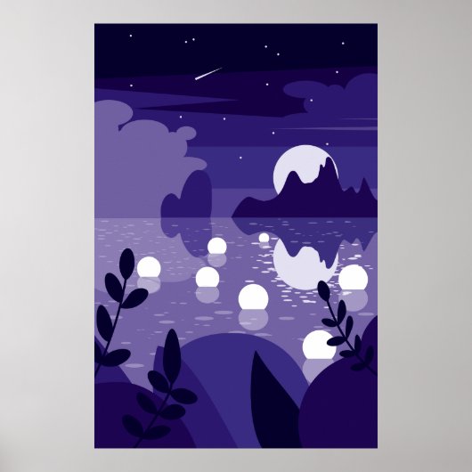 Vector Moonlit Reflection Ozeanhintergrund Poster (Vorne)