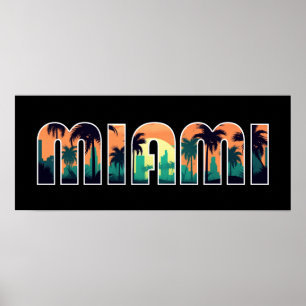 Vector Sonnenuntergang-Szene über MIAMI-Buchstaben Poster