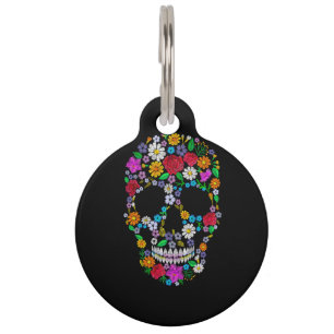 Vector Vintag bestickter Blume Schädel muertos d Haustiermarke