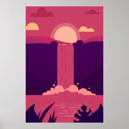 Vector Wasserfall Hintergrund bei Sunset Poster