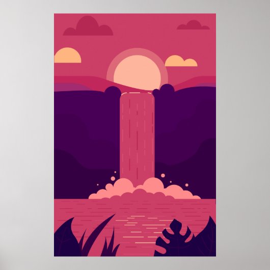 Vector Wasserfall Hintergrund bei Sunset Poster (Vorne)