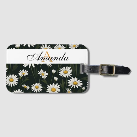 Vector Weiß und Schwarz Atemberaubend Daisy Monogr Gepäckanhänger (Vorderseite (Horizontal))