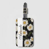 Vector White & Black Daisy Muster Monogrammiert Gepäckanhänger (Vorderseite Vertikal)