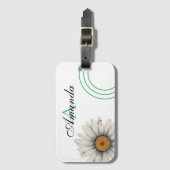 Vector White Daisy Blume Monogrammiert Gepäckanhänger (Vorderseite Vertikal)