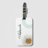 Vector White & Green Daisy Floral Monogrammiert Gepäckanhänger (Vorderseite Vertikal)