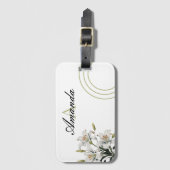 Vector White & Green Lily Stilvoll monogrammiert Gepäckanhänger (Vorderseite Vertikal)
