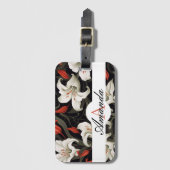 Vector White & Red Leafy Lily Muster Monogrammiert Gepäckanhänger (Vorderseite Vertikal)
