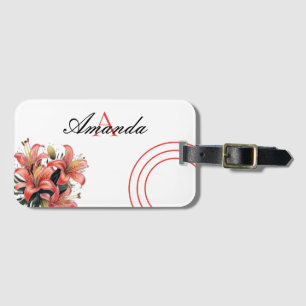 Vector White & Red Lily Stilvoll monogrammiert Gepäckanhänger