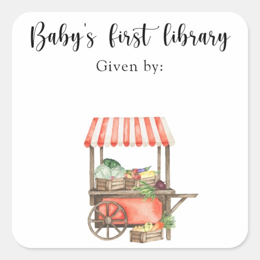 Veg Baby Shower Buchzeichen - Kinderbibliothek Quadratischer Aufkleber (Vorderseite)