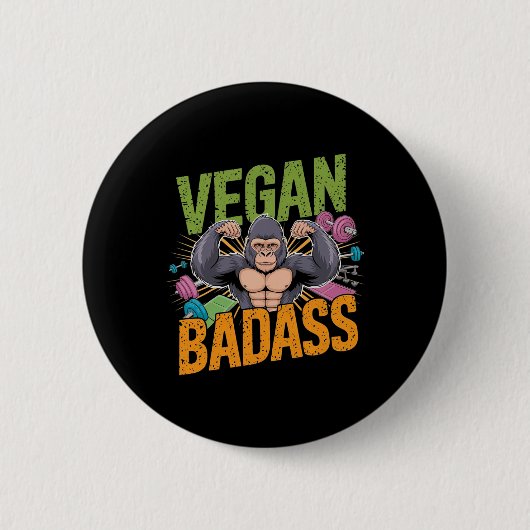 Vegan Bodybuilder Weightlifter Gorilla Button (Vorderseite)