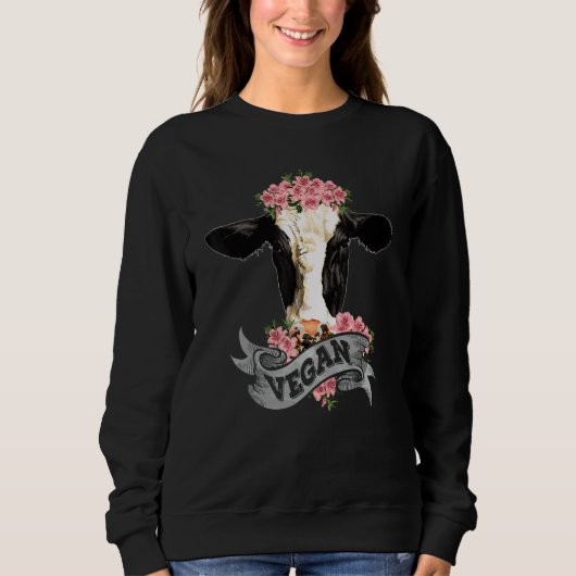 Vegan  Cow With Flower Headband Sweatshirt (Vorderseite)
