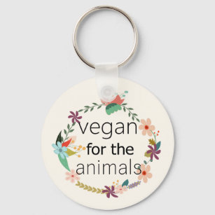 Vegan für Tiere Blumendesign Schlüsselanhänger