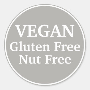 Vegan. glutenfrei. Nut-free. Grau. Personalisiert Runder Aufkleber