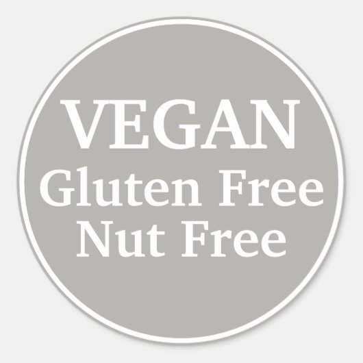Vegan. glutenfrei. Nut-free. Grau. Personalisiert Runder Aufkleber (Vorderseite)