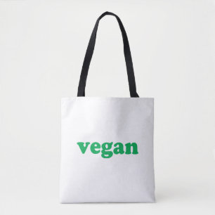 "vegan" grüne Buchstaben, weißer Hintergrund Totbe Tasche