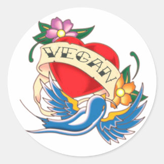 Vegan Heart Tattoo Runder Aufkleber