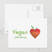 Vegan mit meinem ganzen Herzen (rotes Apfelherz) Postkarte (Vorne/Hinten)
