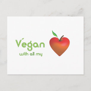 Vegan mit meinem ganzen Herzen (rotes Apfelherz) Postkarte